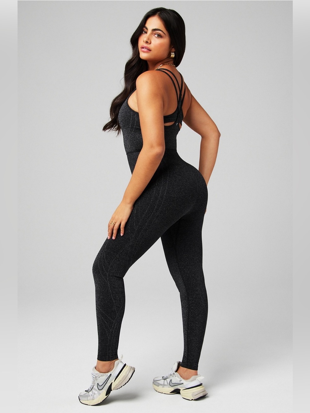 NWT. Fabletics. Seamless Lurex Jumpsuit. Black Sparkle. Size Large.